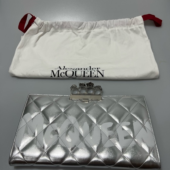 Alexander McQueen Handbags - Alexander McQueen Four-Ring Quilted Silver Leather Clutch
